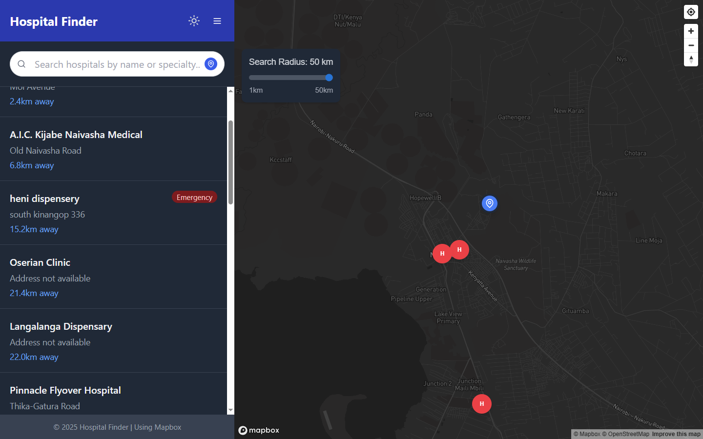 Hospital Locator using Mapbox